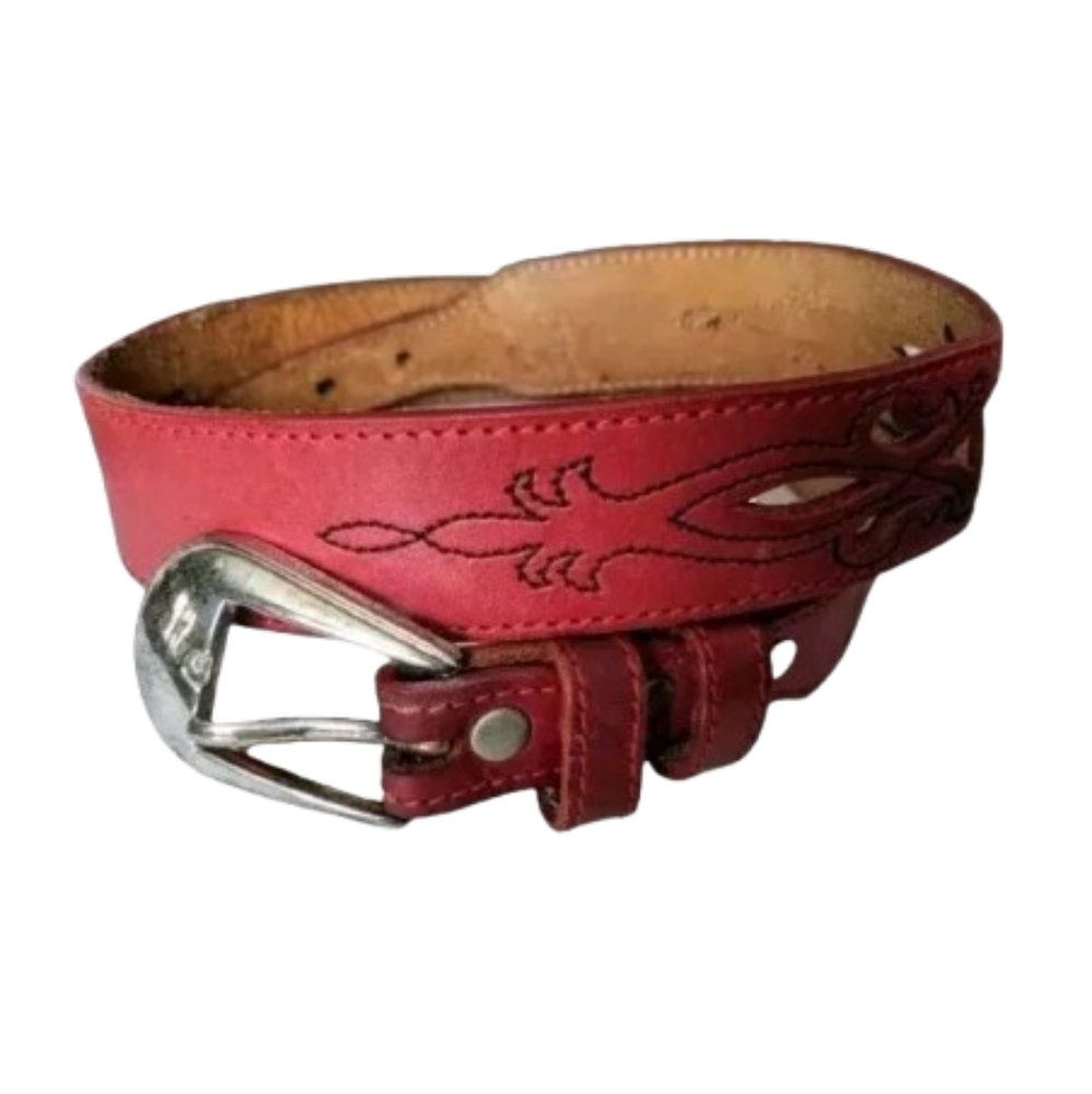 Belt Southwest Red Leather Silver Buckle Silver Creek Collection Sm @26-28" Vntg